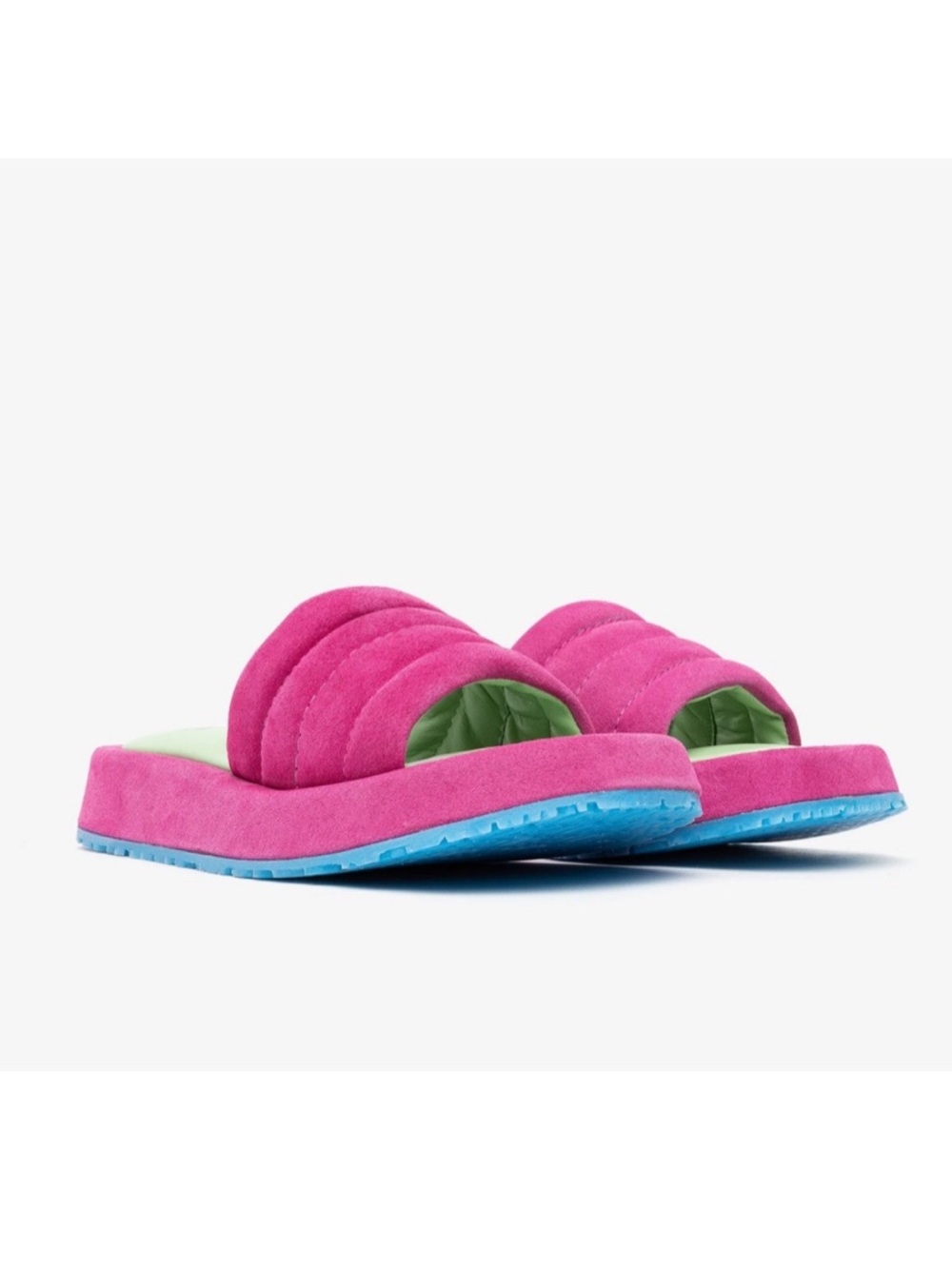 P448 Fuchsia Pink Suede Fergie Slide Sandal Size 38